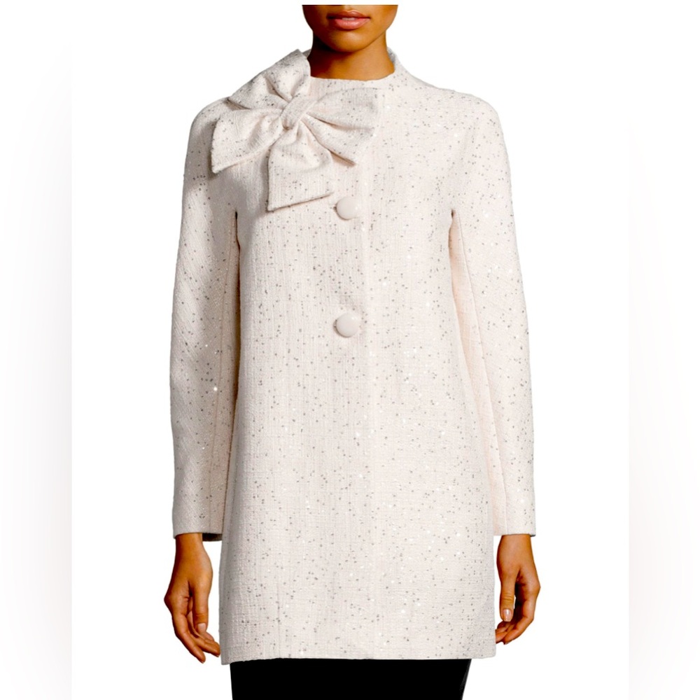 KATE SPADE NEW YORK Sequin Tweed Dorothy Coat Accent Bow Size 8 New W/ Tags